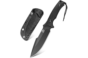 LOTHAR KA52 Couteau de Survie à lame fixe, Couteau d'extérieur en acier D2 avec étui, Full Tang Couteau de Camping, Couteau de Chasse, Cadeaux pour Hommes, Couteau Collection