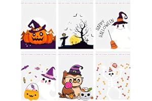 BROMMAT Bolsas Autoadhesivas para Galletas Halloween 10x10cm, Truco o Trato Transparentes de Celofán, para Regalos y Decoración de Fiestas (120 Piezas, 6 Estilos)