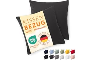 ‎BLUMTAL Blumtal Kissenbezug 50 x 50 cm im 2er Set weich - Oeko-TEX zert. Mikrofaser Kopfkissenbezug 50x50 cm - Kissenbezüge 50x50-50x50 cm Kopfkissenbezug waschbar - Kopfkissen Bezug 50 x 50 Anthrazit