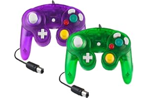 Hovlian 2 Pack NGC Controllers,Classic Wired Controller for Wii Game cube Console (Clear Purple and Green)