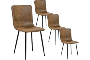 Homy Casa Juego de 4 sillas de comedor de ante con patas de metal negras, para sala de estar, para cocina, color marrón
