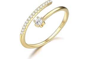 JeweBella Ring Silber 925 für Damen Minimalistisch Zirkonia Ring Offene Verstellbar Ring Frauen Silber/Gold/Roségold