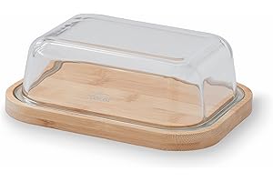 Lacor - 62898 - Récipient à beurre, Base en bambou, Plateau en verre borosilicate, Nettoyage facile, Lavable au lave-vaisselle, 18,5 x 14 x 6,5 cm