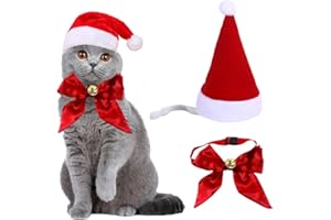 EPOKUS 2 Pièces Costume de Noël pour Chat, Bonnet de Père Noel et Noeud Papillon Réglable, Cadeau et Accessoire de Noël pour Chat Petits Chien en Rouge Décoration