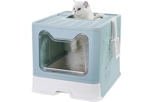 Vealind Lettiera per Gatti, 51 x 41 x 38 cm Grande Toilette per Gatti Chiusa con Design Pieghevole, Vassoio Estraibile e Paletta (Verde Primavera)