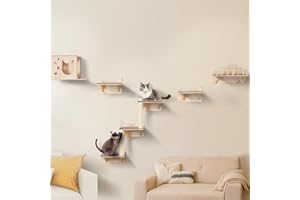 VEVOR Étagères Murales pour Chat, Lot de 5, Ensemble de Meubles Muraux avec Plateformes à Sauter, Nid, Perchoir, Arbre à Chat, Charge 18,14 kg, Étagère Flottante d'Escalade pour Dormir, Jouer, Grimper