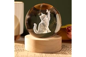 ZRENJHUS Cat Gifts for Women 3D Crystal Ball 60mm Cat Lovers Gift for Girl Themed Present with Light Base