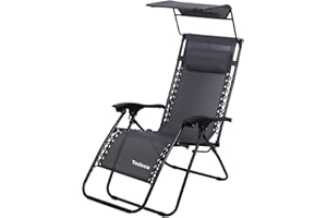 Todeco Chaise Longue Transat Jardin Plein Air, Transat de Plage Pliable avec Pare Soleil, Bain de Soleil avec Repose-tête, d’accoudoirs Réglables, Camping en Respirantes Textilène, Gris