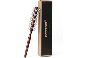 BESTOOL Cepillo redondo pequeño para cabello corto, cepillo redondo para barba de hombre, cepillos redondos para secar con secador, para alisar, rizos, flequillo (marrón rojizo)