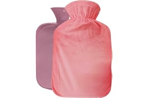 ONTHIS Hot Water Bottle，2L Rubber Warm Water Bag with Soft Cloth Cover, Hot Water Bag for Relieving Period Pain and Fatigue-Pink