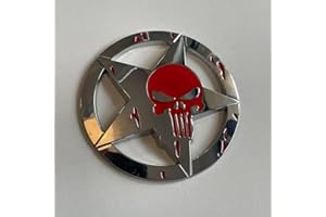XCBW 3D Punisher Skull Stern Metall Emblem Badge Aufkleber Auto Kfz Sticker (Silber Rot)