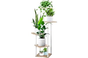 VASZOLA 5-Tier Hölzern Blumenregal Pflanzenregal, Mehrstöckig Blumenständer Pflanzenständer Blumenbank Blumentreppe Pflanzentreppe Standregal für Innen Garten Balkon Deko (Weiß Eiche)