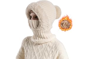 Generisch Sturmhaube Mütze Winter, 2026 Neu Wintermütze für Damen, Plüsch Sturmhaube Mütze Winter Thermo Skimaske Winddichte Vollgesichtsmaske 3 in 1 Beanie Mütze Warm Strickmütze & Halswärmer Sets