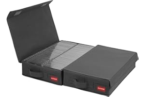 NUSWOR Minimalist Storage Box (Cassette Tape), Stackable with Lid - Holds 96 Cassettes, 16.34x9.25x3.4 Inches - Grey, 2 Count