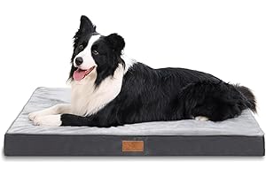 Jaspuriea Large Orthopedic Dog Bed - Washable Waterproof Removable Cover, Anti-Slip, Deluxe Dogs Crate Flannel Mattress, Grey, 90x60x9cm