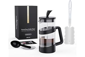 RAINBEAN 2 Cup Cafetiere Coffee Press French Press Maker for Filter Coffee Loose Tea and Milk Froth with Triple Stainless Steel Filter, Heat Resistant Borosilicate Glass 0.35 L / 12 oz