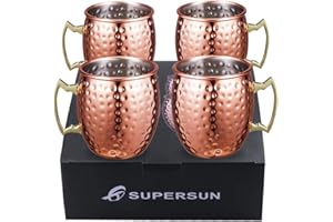 SUPERSUN Lot de 4 Verres Moscou Mule, Tasse en Cuivre 530 ml pour Bière Épicée au Gingembre, Tasse de Fête, Ensemble de Bar, Cadeau