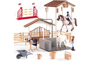 Hyrenee Cavallo Stabile Giocattoli con Recinto Figurine Giocattolo Stalla Cavallo Fienile Set per ragazzi e ragazze di età compresa tra 3-8 anni