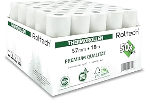 ‎ROLTECH ROLTECH | 50 Thermorollen | 57mm x 18m x 12mm | BPA frei | EC Cash | Kassenrollen | Thermopapier | Bonrollen | Premium Qualität (50 Rollen)