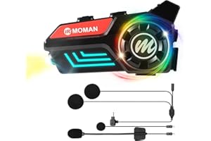 Moman Motorcycle Helmet Headset, H4S with【LED Headlight & RGB Light】 Motorbike Headphone Glove-Friendly Knob Design with Waterproof IPX6 Noise Cancellation, Motorcycle-Helmet-Headset-Speaker-Earphone