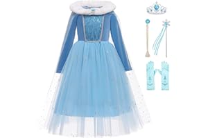 KANDEMY Mädchen Prinzessin Elsa Kostüm Eiskönigin Kleid mit Umhang Prinzessinnen Elsa Kleider Kinder Geburtstag Karneval Fasching Kostüme Cosplay Verkleidung Party Blau-K35 110