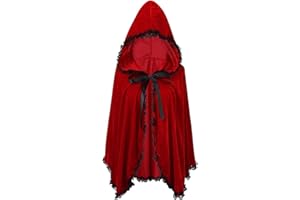 maxToonrain Little Red Riding Hood Cape,Adult Red Velvet Cloak with Hood Fairytale Character Halloween Costumes Accessories for Women