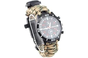 MansWill 16 in 1 Sports Survival Bracelet, Outdoor 7 Core Paracord Mountaineering Waterproof Watch Emergency Wristband First Aid Tools with Compass, Rescue Whistle, Fire Starter, Fishing Kit