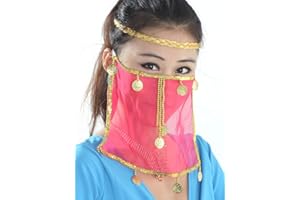 Grouptap Silk belly dance sexy face veil mask costume red/rose/yellow womens girls Arabian Turkish outfits with gold jewelry tie
