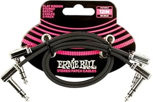 Ernie Ball 12" Flat Ribbon Stereo Patch Cable 2-Pack - Black