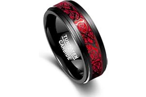 Vakki Herrenring 8mm Schwarz Wolfram Ring Keltische Drachen-Eheringe mit Opalpapier/Kohlefaser für Männer Größe 49.3(15.7)-74.8(23.8)