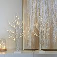 PEIDUO Set of 2 Interactive Lighted Birch Tree 2Ft Tabletop Birch Christmas Tree with Lights 24 Warm White LED Birch Tree Branches for Home Room Party Festival Wedding Christmas Decorations