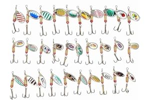 Feegow Lot de 30 leurres de pêche avec cuillère et sac de pêche pour truite, bar, saumon, brochet, doré doré