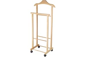 Compactor Hector, Indossatore doppio da camera in legno con ruote, 28.5 x 43 x 97 cm, Made in Italy, Colore Legno Naturale, RAN7876