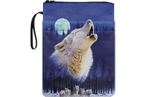 COEQINE Wolf Book Sleeve, Boys Book Covers for Paperback, 11"x 8.5" Protection Book Sleeve with Zipper Front Pocket