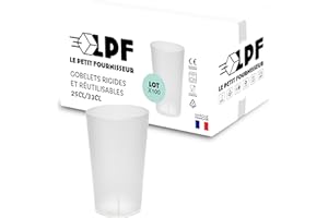 LPF LE PETIT FOURNISSEUR - Lot de 100 Gobelets réutilisables 25cl (33cl à ras-bord) - Polypropylène alimentaire - Gobelets plastique rigide - Compatible lavage au lave-vaisselle - Couleur givrée