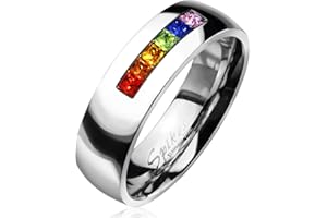 Autiga® Damen Ring Edelstahl Regenbogen Zirkonia Kristall Herren Bandring