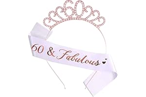 MIOSJI 60th Birthday Sash and Crown Crystal Tiara for Women 60th Birthday Decorations Gift Party Accessories (Rose Gold)