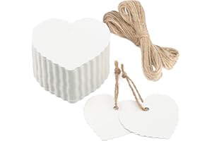 jijAcraft Etiquetas de Papel Kraft Forma de Corazón, 100 Uds Etiquetas de Regalo y 20 Metros Cuerda de Yute, para Artesanía Bodas Aniversario (Blanco)