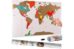 Bakaji Poster Mappamondo da Grattare Cartina Geografica Mappa del Mondo Scratch Off Dimensione 82,5 x 59,4 cm da Parete Muro Design Moderno Custodia Cilindro e Lima Idea Regalo (Bianco)
