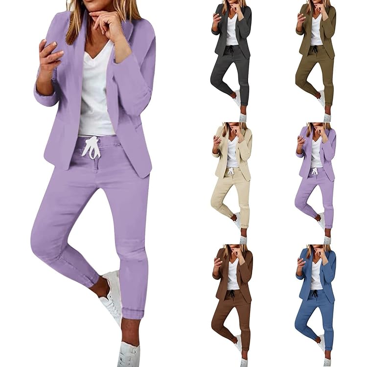 Yegirlzs Tailleur Femme 2 Pièces Chic Et Elegant Blazer Veste à Manches Longues Slim Fit Formel Bureau Travail Pantalon Costumes Revers Manteau Ensemble Blazer OL Tailleur A21 Abricot XS