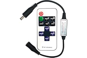 RJLLKD 11 Key RF Wireless Remote Control, 5.5mm x 2.1mm DC Jack Connector 5-24V Mini LED Strip Controller RF Dimmer Remote Control with DC Connector for Single Color 3528 5050 2835 5630 LED Strip Lights