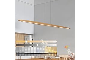 YYUTLUO Lámpara Colgante De Madera LED, Lámpara Colgante Para Mesa Comedor, Regulable Con Control Remoto, Lámpara Colgante Altura Ajustable Diseño Lineal Moderno Lámpara Colgante Para Oficina (130cm)