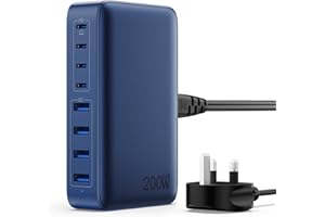 FEOB 200W USB C Fast Charger Block,Upgraded GaN III 8-Port Charging Station Hub,PD 65W Laptop Charger Power Adapter Compatible with MacBook Pro/Air,Dell XPS, iPhone 16/15/Pro/14,Galaxy S24/S23 etc-Blue