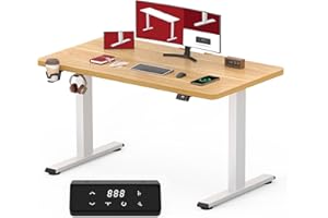 SANODESK QS1 Bureau Assis Debout Électrique 110x60 cm Plateau Complet, Bureau Debout Réglable en Hauteur, Panneau Clavier Contrôle à Fonctions Mémoires, Fonction de Rappel de Sédentarité, Érable