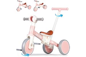 LOL-FUN Kids Tricycle with Removable Pedals, 5-in-1 Toddler Balance Bike with Parent Steering Push Handle, Baby Trike for Boys Girls Present Age 10 Month+