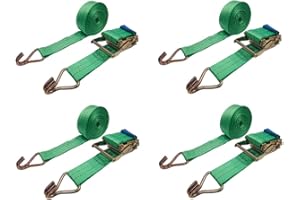 Ratchoox Ratchet Straps Set of 4-2000kg Break Strength Heavy Duty Ratchet Straps with Hooks and Iron Handle | Tie Down Straps with Weather Resistant Green Polyester Webbing Strap (4m x 50mm)