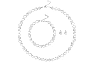 Kakonia Collier ras du cou en fausse perle Boucles d'oreilles à tige Bracelet Ensemble de bijoux pour femmes Ensembles de bijoux de mariage Cadeaux de demoiselles d'honneur 8mm-12mm