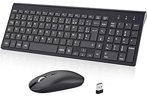 cimetech Clavier Souris sans Fil, AZERTY Français Clavier, Ultra-Fins Silencieux Clavier et Ergonomique Souris Combo, Connexion 2.4 GHz, pour PC/Portable/Ordinateur (Noir)