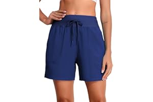 BLENCOT Womens Swim Shorts 5" Quick Dry Board Shorts Drawstring Bathing Suit Bottoms High Waisted Swim Trunks with Liner