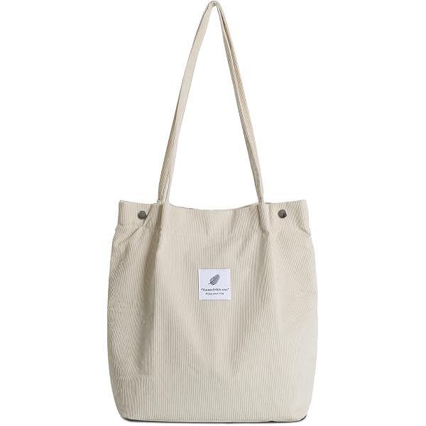 Cord Shopper Bag Damen – Große Tragetasche Aus Weichem Cord, Mit Innentaschen, 30x34 Cm